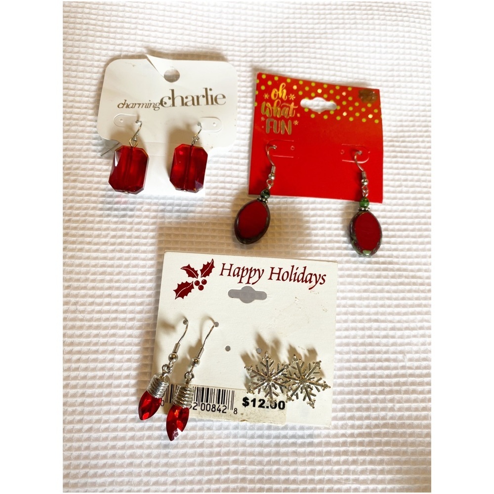 Christmas jewelry earrings lot red silver tone